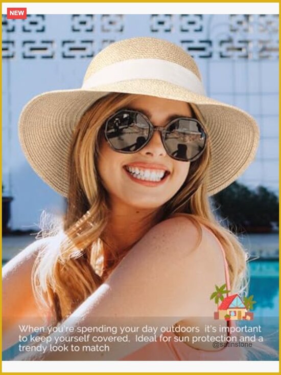 Women\'s UPF 50+ Foldable Beach Straw Sun Hat with Chin Strap main image 4